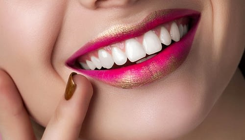 Close up view of beautiful smiling woman lips
